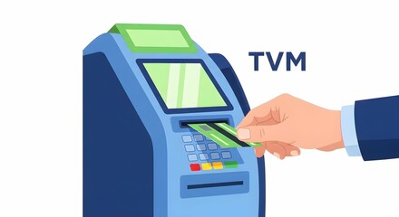 Hand inserting card into ticket vending machine in a transit station for public transportation access