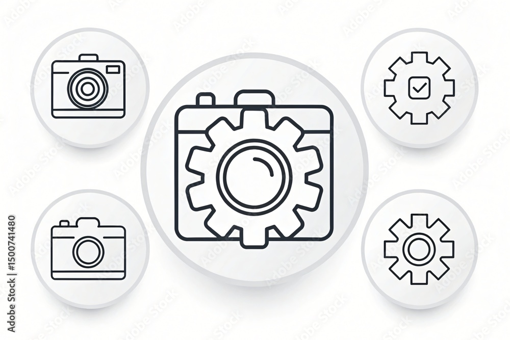 Poster camera settings configuration gear icon with camera photography customization digital options