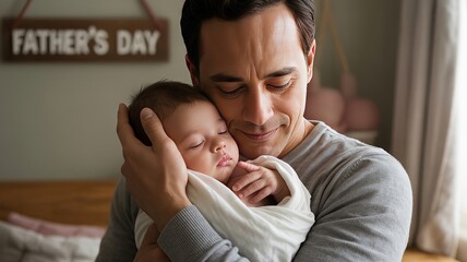 Obraz premium New Father Embracing Newborn – Father’s Day First Moments