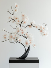 stunning ikebana arrangement, a traditional Japanese art form of flower arranging that emphasizes simplicity, harmony, and the natural beauty of flowers and branches. 