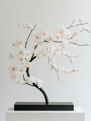 stunning ikebana arrangement, a traditional Japanese art form of flower arranging that emphasizes simplicity, harmony, and the natural beauty of flowers and branches. 