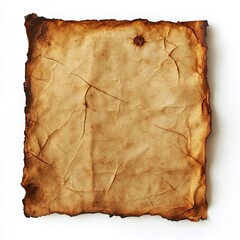 Old torn and burned paper background with wrinkles and texture ideal for vintage or antique designs