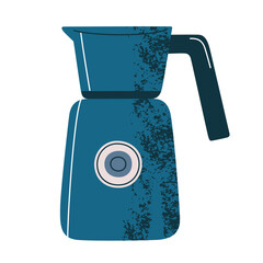 Flat cartoon electric milk frother and warmer, pitcher icon. Vector illustration for coffee themed designs, recipe books, kitchen posters and sticker sets, frother doodle