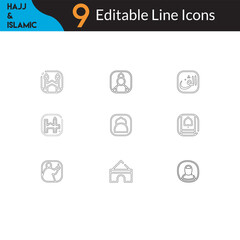 Fototapeta premium Islamic Festival Outline Icons set for Hajj and Eid Vector Graphics.