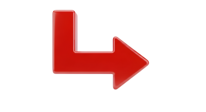 Sharp Red Arrow Turning Directional Indicator on Transparent - Powered by Adobe