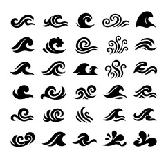 A striking set of black and white waves on a white background