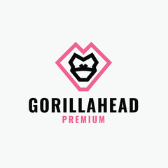 Minimal Outline Love Shape with Gorilla Head Logo Concept