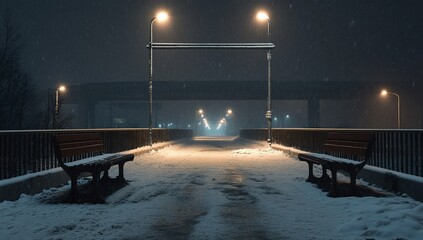 Snowy bridge night scene with winter.