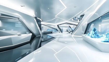 Modern, futuristic museum interior with sleek, white architecture.