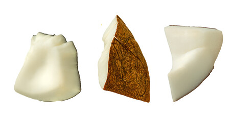 Set of coconut pieces isolated on white