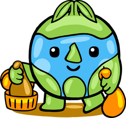 kawaii cartoon earth mascot illustration