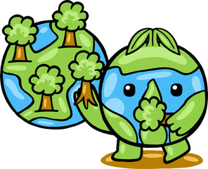 kawaii cartoon earth mascot illustration