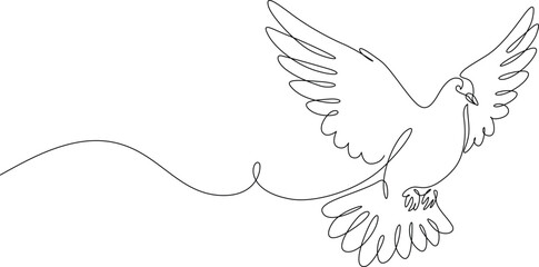 Flying Dove  one line drawing. Peace and Hope Vector illustration