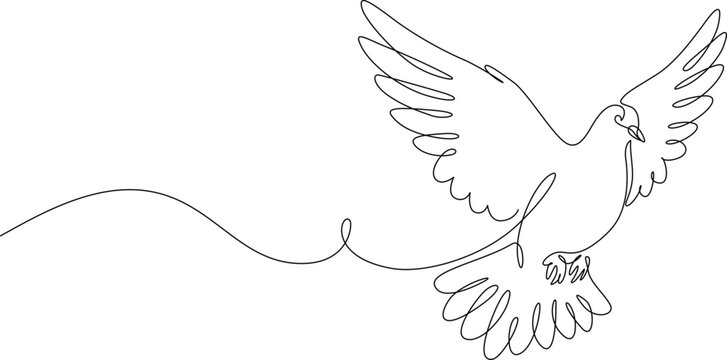 Flying Dove  one line drawing. Peace and Hope Vector illustration