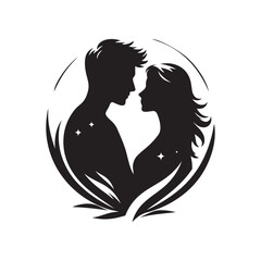 couple vector silhouette clip art logo illustration. Dating, Wedding, and Romantic Scenes. Romantic Couples Silhouette Set for Wedding Invitations & Love Themes.