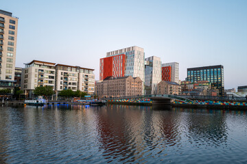 Dublin, Ireland - May 8 2025 "Sunrise time in Dublin dockland's district.