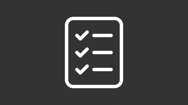Checklist ui icon white line animation. Task control list. Workflow organization tool. Project management strategy animated user interface element on dark background. Transparent HD video
