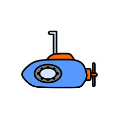 Submarine doodle icon vector illustration in lineal color style. Editable EPS, great for underwater, ocean, or exploration-themed projects.