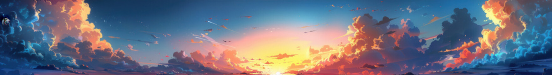 Panoramic Sunset Sky with Dramatic Clouds and Vivid Colors at Dusk