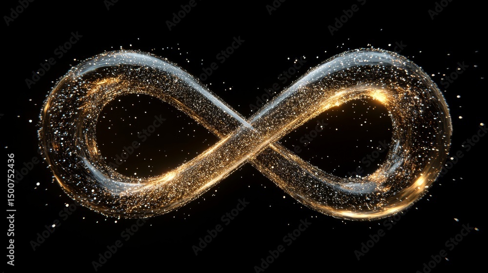 Poster futuristic linear infinity technology shape with glowing particles and abstract digital energy flow 