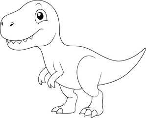 Fototapeta premium Outlined cartoon Tyrannosaurus Rex standing and smiling sweetly evokes prehistoric charm