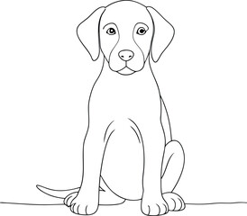 Fototapeta premium Outlined dog illustration shows a light colored, short haired puppy sitting in a simple pose