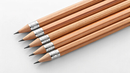 A close up of several unsharpened pencils on a white surface