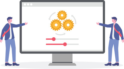working process optimization for best outcome, team management or development plan and procedure concept.flat design with people.

