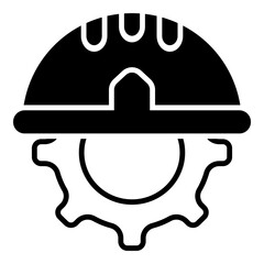 solid black shape combining a hard hat and a gear symbol, representing industrial safety.