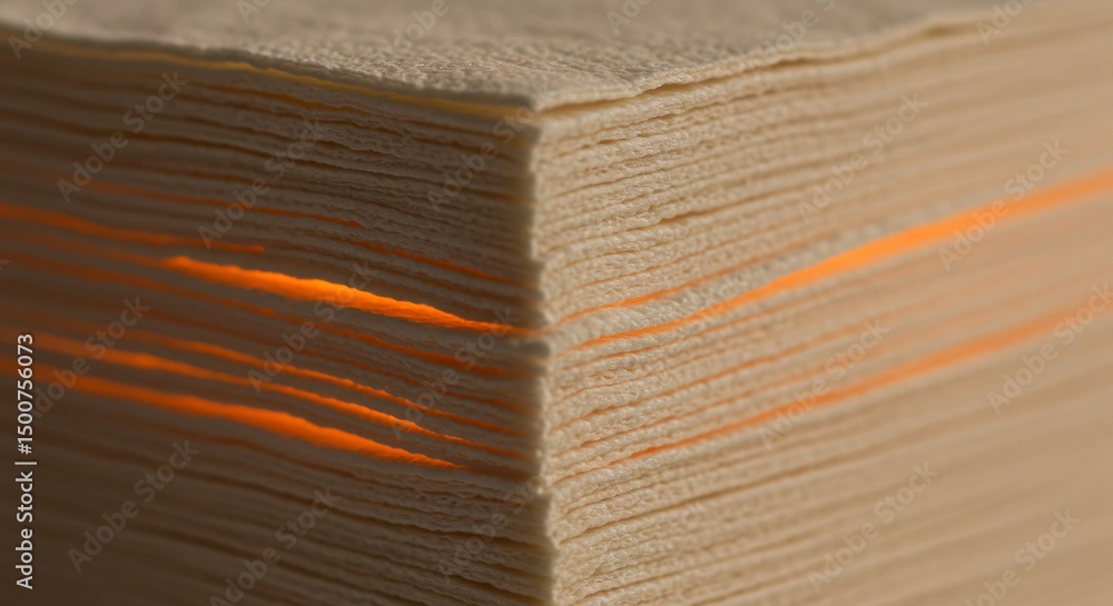 Aufkleber stack of textured paper sheets showcasing vibrant orange light between the layers