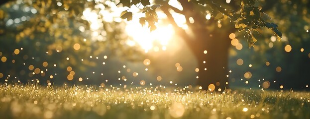 Sunset park grass bokeh nature background