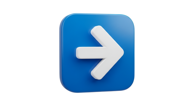 Blue Right Arrow Icon 3D on Transparent Background