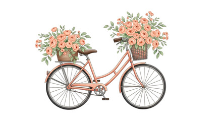 Fototapeta premium Bicycle with floral bouquet and roses on transparent background