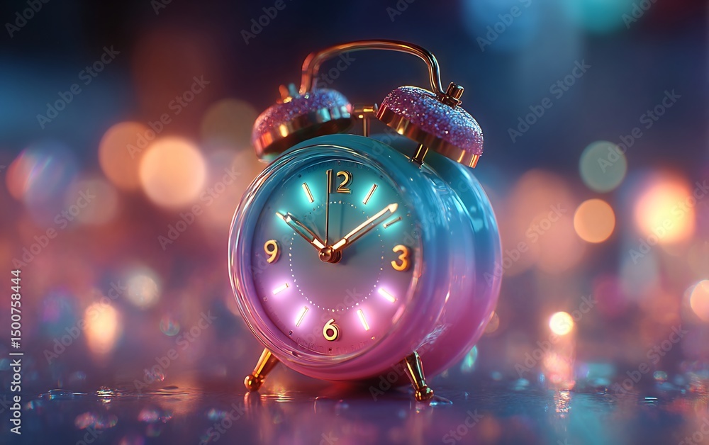 Aufkleber close-up of retro alarm clock with bokeh background