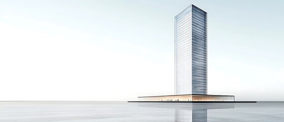 Modern skyscraper waterfront, calm sea