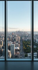 Photo of a Modern City View Through a Window with Daytime Sunlight