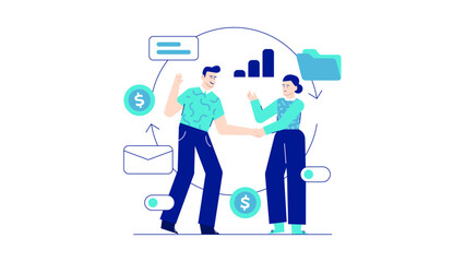 Two people in a business deal handshake. Suitable for presentations, websites, articles, brochures, and marketing materials depicting successful agreements and collaboration.