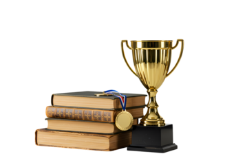 Achievement Unlocked Trophy Books  Medals  Success Symbol isolated on transparent background