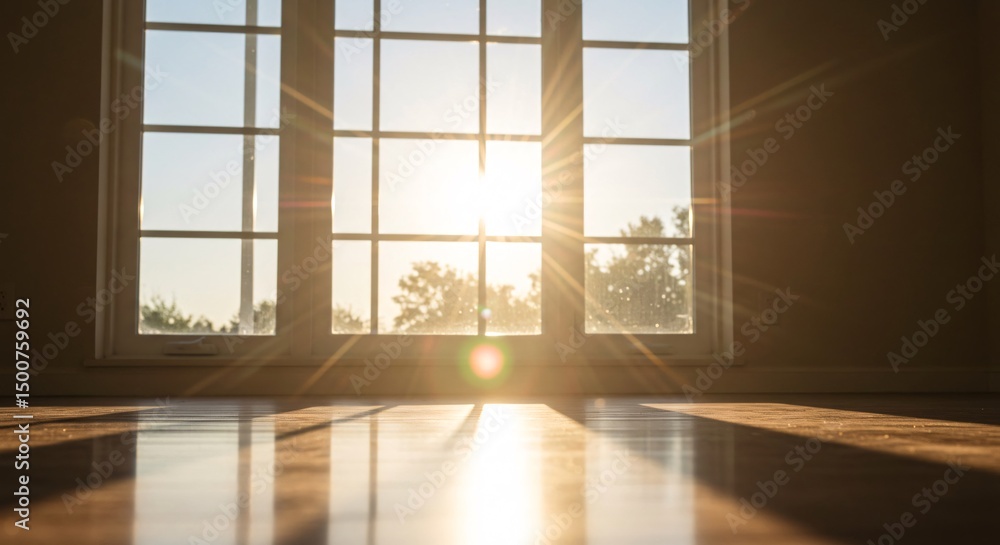 Aufkleber sunlight streams through a window illuminating an empty room with hardwood floors creating a warm an