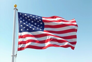 Obraz premium American Flag Waving Under Clear Blue Sky – A Symbol of Patriotism and National Pride 