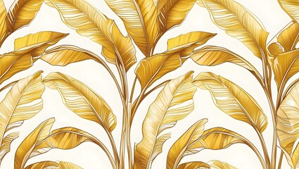 Elegant Golden Banana Leaf Pattern Seamless Tropical Illustration