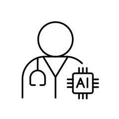 Radiologist support with AI line icon vector, editable stroke, perfect for smart diagnostics platforms, teleradiology, and decision-assist tools