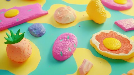 Colorful Food Collage on Abstract Background