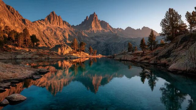 Mountain Panorama Sunrise with Alpine Lake/アルプス湖と日の出の山岳パノラマ2