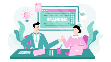 Two people deep in branding discussion. Great for business blog posts, social media marketing, advertising materials, and website graphics.