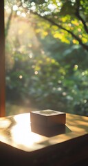 Sunlit Box on Table with Garden View.