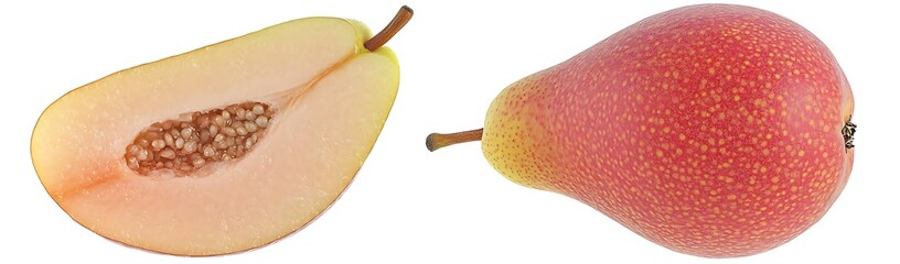 Red and yellow pears, halved, isolated