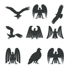 Imperial eagles silhouettes. Eagle silhouette, flying bird silhouette
