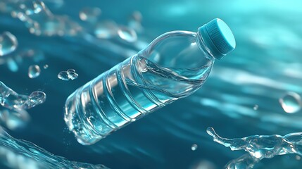 Plastic water bottle in water with splashes
