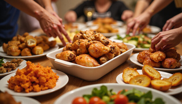 Joyous family gathering enjoying traditional Juneteenth feast, celebration